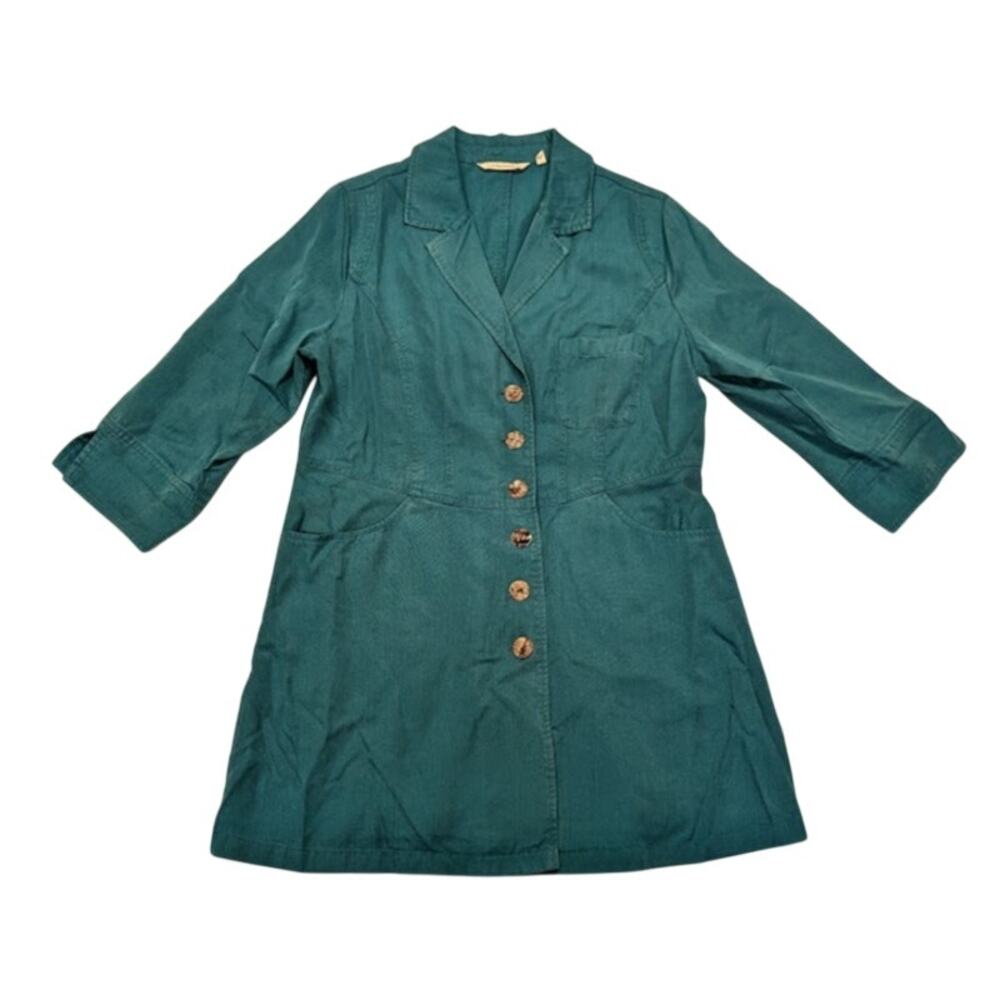 Soft Surroundings Teal Shacket Jacket S Button Down 3/4 Sleeve Business Casual